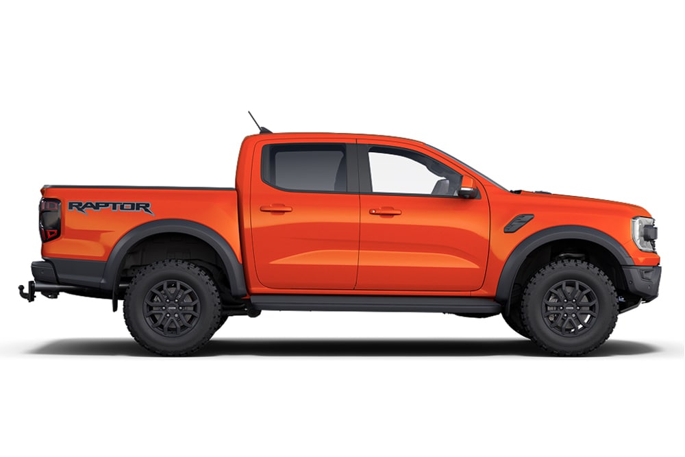 Ford Ranger Raptor 4x4 ST cor-de-laranja, parte da gama de carros de desempenho da Ford.