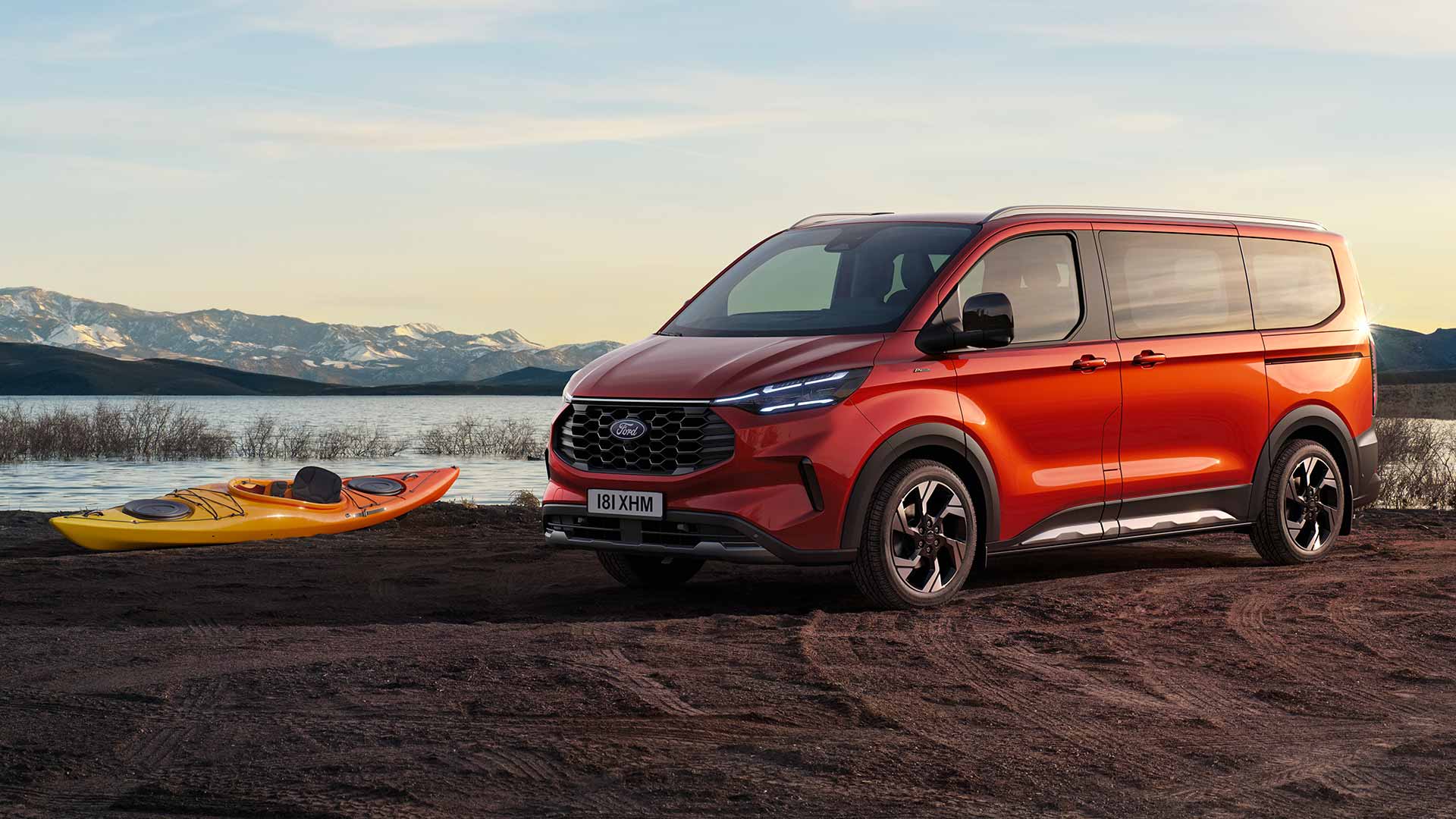 Red All-New Tourneo Custom parked